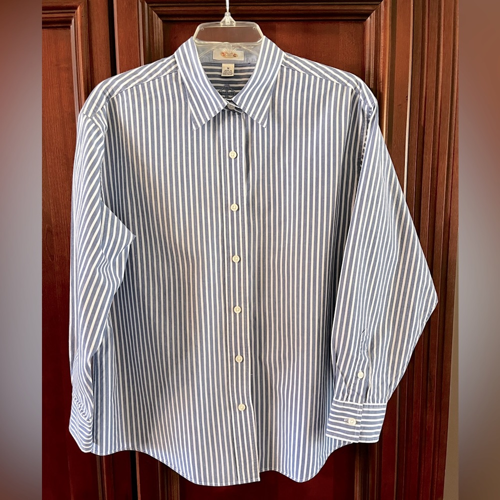 Talbots Blue and White Stripe Button Down Top Size Medium